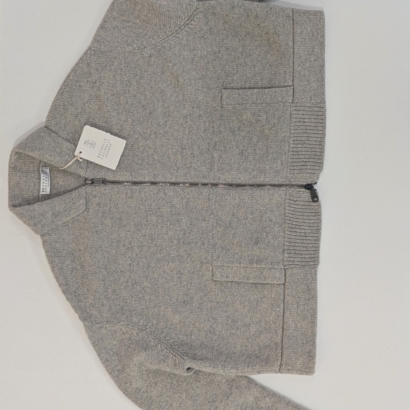 Brunello Cucinelli Cashmere Zip Cardigan NWT  Gray Sparkle Y2K Made In Italy - Picture 8 of 15
